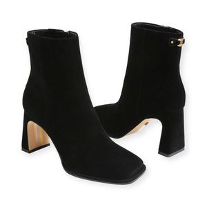 SAM EDELMAN Irie Square Toe Ankle Booties in Black Suede Size 8.5